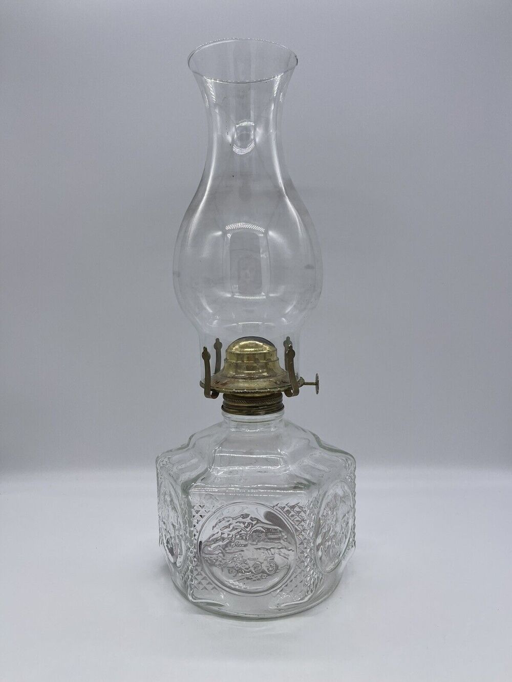 Vintage Oil Lamp Clear Glass Lamplight Farms Frontier Horse Buggy Base